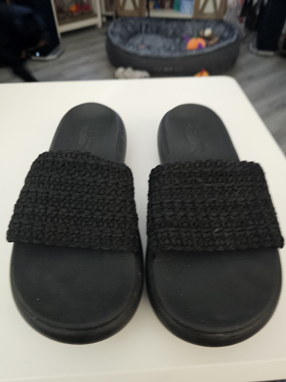 Skechers Black Woven Slide Sandals